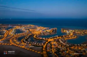 El Gouna marina overview at night